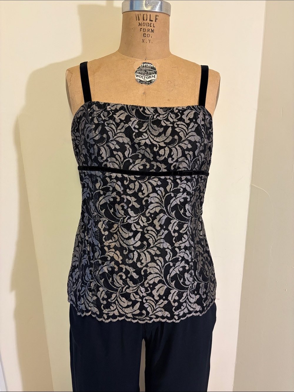 LOFT Black Camisole with Silver Lace Overlay